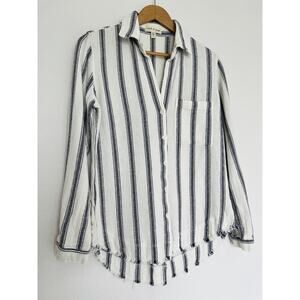 Cloth & Stone White and Black Striped Blouse